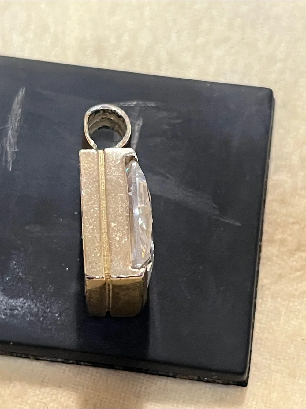 Square Clear Crystal Pendant Necklace in Silver